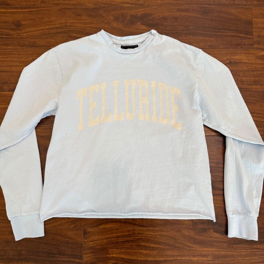 Retrobrand Los Angeles Telluride Graphic Long Sleeve Crop Raw Hem Sz S Ski Style